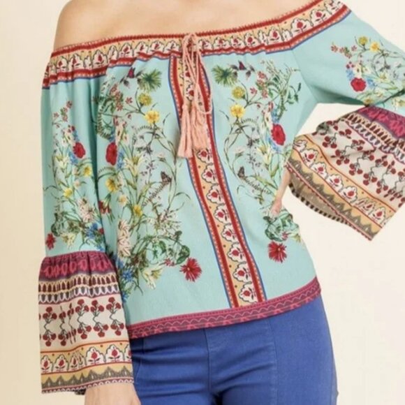 Umgee Tops - UMGEE Boho Gypsy Peasant Style Blouse Sz L NWOT